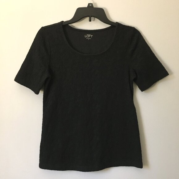 LOFT Witchy Black Cotton Lace Short Sleeve Top - Picture 1 of 15